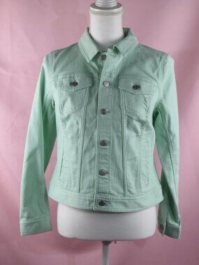 Talbots Women's Teal Mint Green Denim Jean Jacket | Size SP Petite